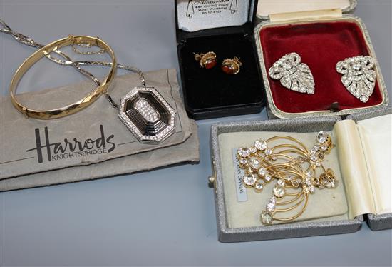 A Butler and Wilson bracelet from Harrods and other items of costume jewellery.